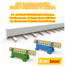 KIT Barramento Monofásico + Neutro 12 saídas + Terra 12 saídas - ENERBRAS